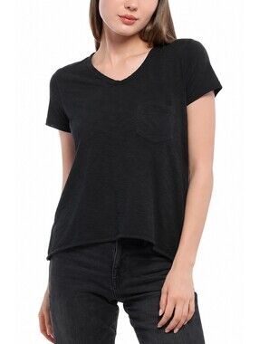WILT Black Cotton Pocket Tee Size Medium High Low Hem Made in USA